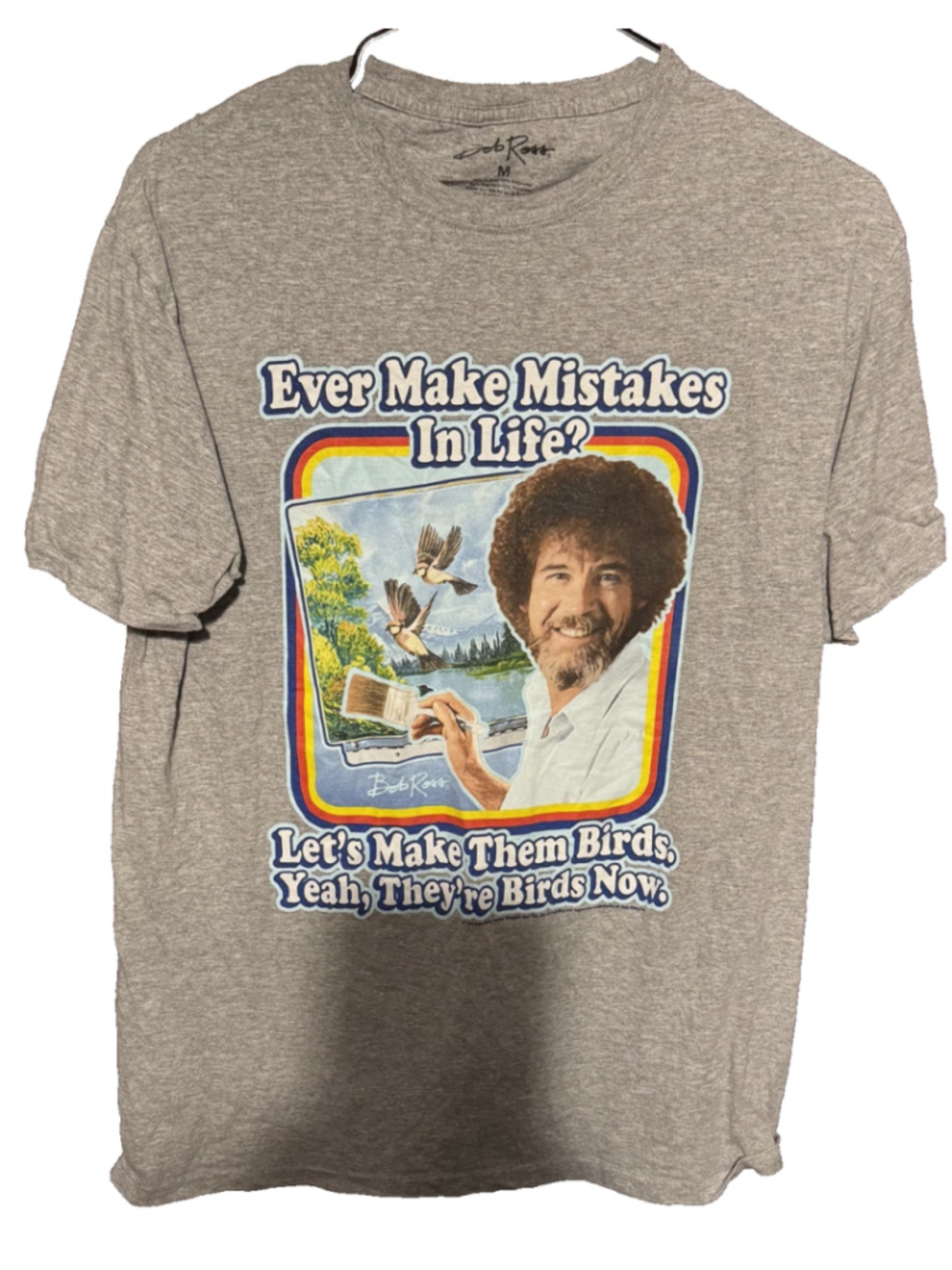 Bob Ross Mistakes in Life Character S/S T-Shirt Men's Sz M Gray